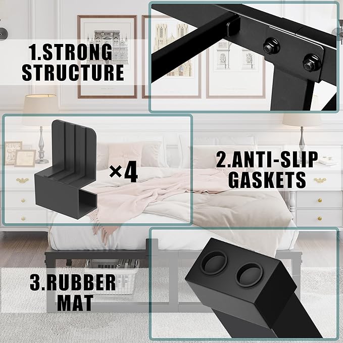 Full Size Bed Frame, 18 Inch Heavy Duty Support 3500 lbs Metal Platform, No Box Spring Needed/Noise Free/Non-Slip/Steel Slat Support/Easy Assembly