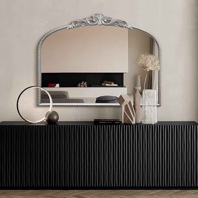 Micasso Silver Vintage Wall Mirror: 24"x 32" French Baroque Antique Arched Wall Mounted Mirror - Traditional Ornate Decorative Entryway Mirror for Home Decor/Entryway/Fireplace/Living Room/Hallway