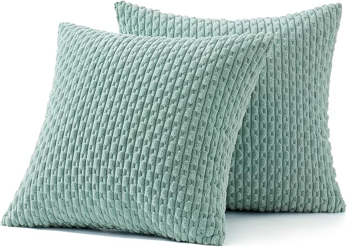 MIULEE Throw Pillow Covers Soft Corduroy Decorative Set of 2 Boho Striped Pillow Covers Pillowcases Farmhouse Home Decor for Couch Bed Sofa Living Room 18x18 Inch Turquoise