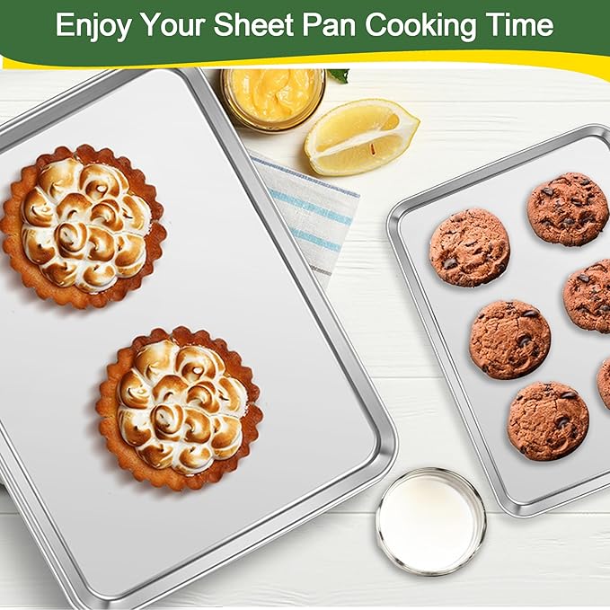 E-far Baking Pans Set of 3, 16/12.5/9.3 Inch Stainless Steel Cookie Sheet Pan for Oven, Bakeware for Brownie Lasagna Casserole Cake, Non Toxic & Easy Clean