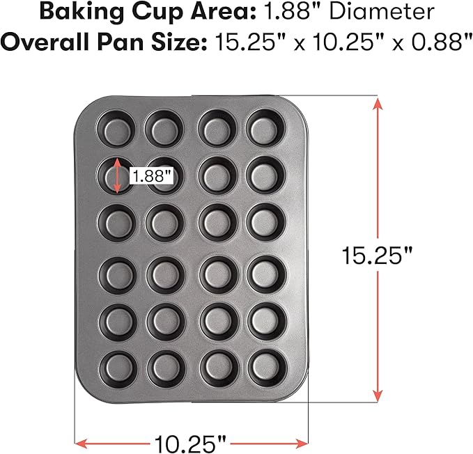 Cooking Light Mini Muffin Pan Carbon Steel Quick Release Coating, Non-Stick Bakeware, Heavy Duty Performance, 24-Cup, Gray