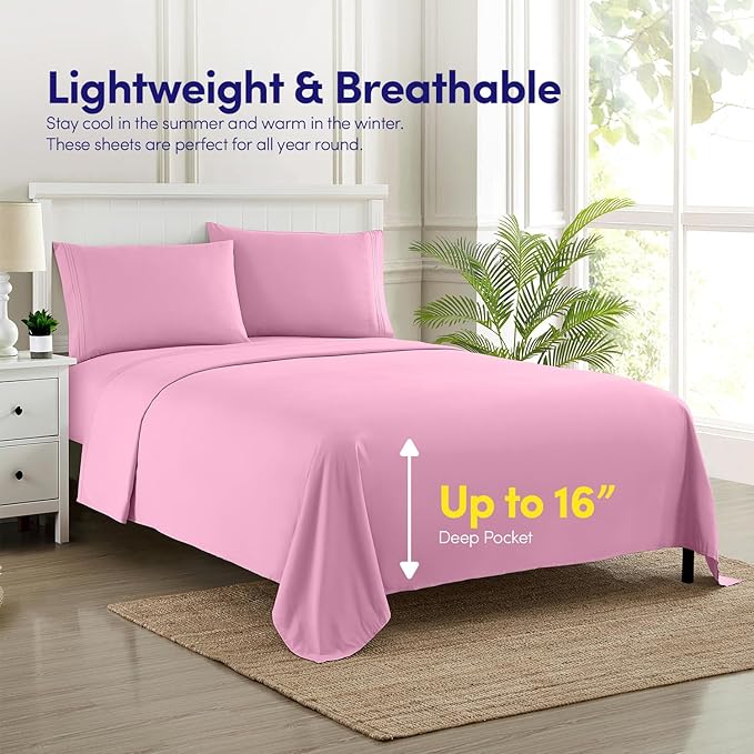 1500 Supreme Collection Twin XL Sheet Sets Pink - 3 Piece Bed Sheets and Pillowcase Set for Twin XL Mattress - Extra Soft, Elastic Corner Straps, Deep Pocket Sheets, Twin XL Pink