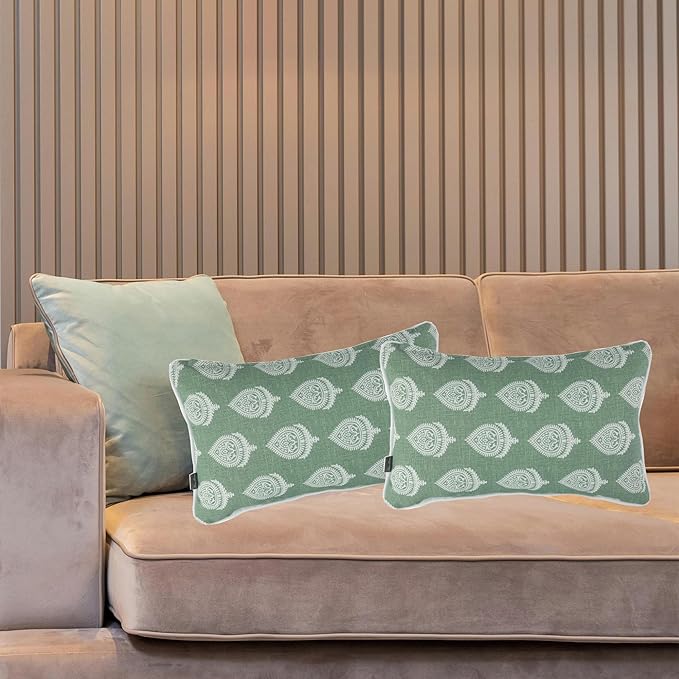 FUNHOME Outdoor Indoor Lumbar Pillow Covers ONLY, Water-Repellent Patio Lumbar Cushion Cases 12” x 20”, Decorative Throw Pillowcase Shell for Couch Patio Garden Furniture Use -Fair Green