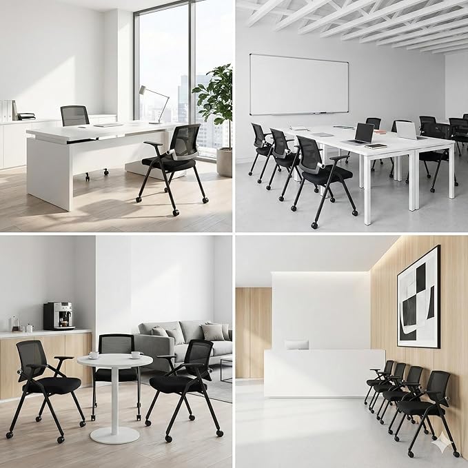 20 Pack Stackable Conference Room Chairs with Paddle Folding Office Chair Foldable Desk Chair Mesh Back and Arms for Conference Meeting Guest Reception Home Office Training Room Chair Black