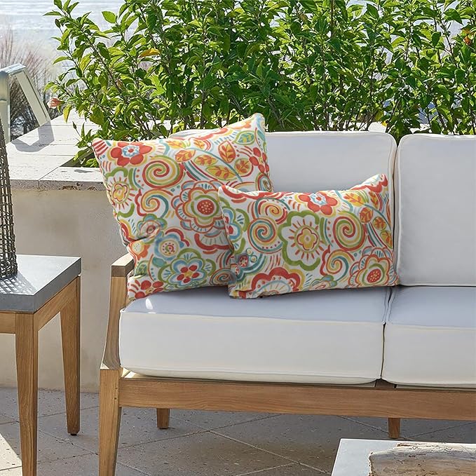 Outdoor Throw Pillow Covers 18”x18”, Decorative Pillow Covers for Patio Furniture, Modern Cushion Cases for Garden Couch Home Sofa Bed Office Chair, Pack of 2, Flower Multi