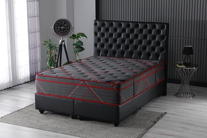 Ottomanson Queen 13" Luxury Black Eurotop Mattress - Medium-Firm Hybrid Comfort - Made in USA - Premium Quilted Cover - Fiberglass-Free - Bed in a Box
