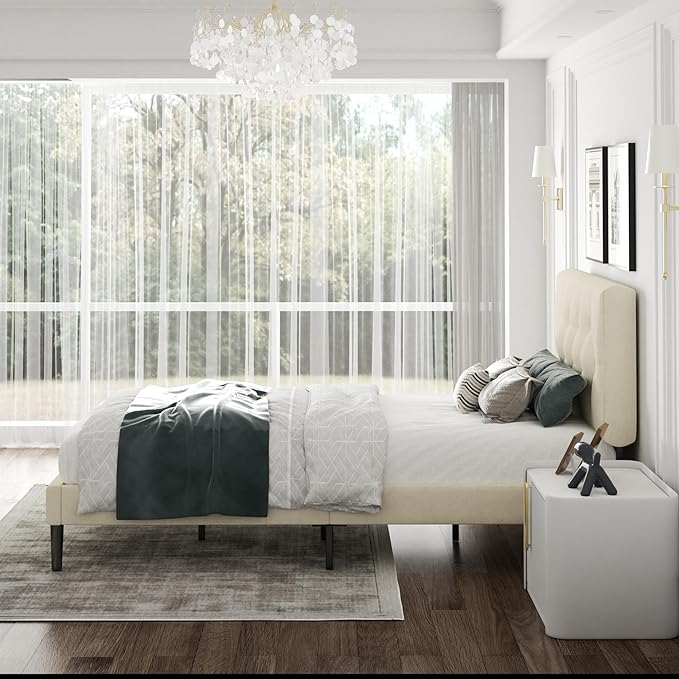 Twin Size Platform Bed Frame with Upholstered Headboard, Button Tufted Design, No Box Spring Needed, Easy Assembly, Noise Free