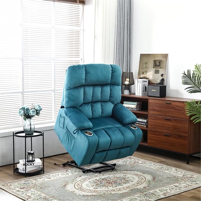 Heavy Duty Recliner Chairs with Cup Holders for Adults Big and Tall, Oversized Power Recliner Lift Chair for Elderly, Heat and Massage, Stand Up, Lay Flat 160 Degree Sleeping