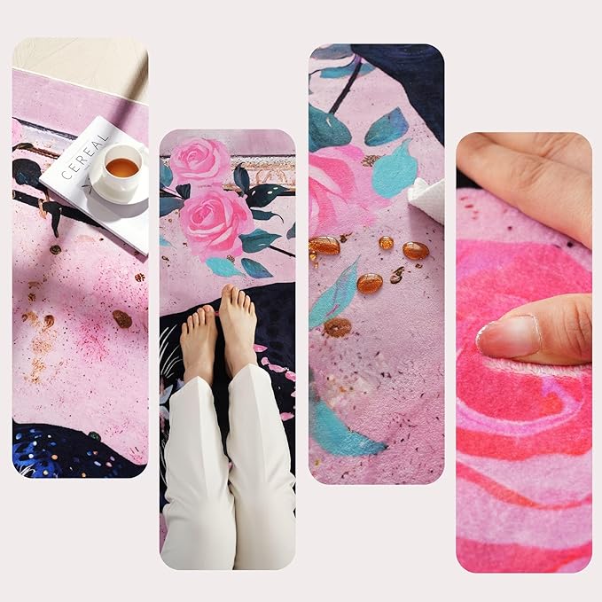 Runners for Kitchen Runner Rug Non Slip 2'x10' Long Washable Rugs with Rubber Backing Soft Retro Lavish Leopard Animal Carpet Runner for Kitchen, Laundry, Bedroom, Bathroom (Black Pink)