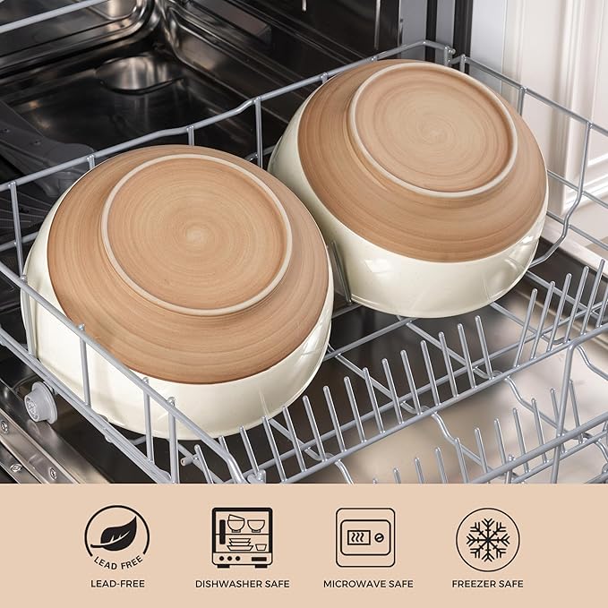 AmorArc 9.8’’ Ceramic Serving Bowls, 90 OZ Extra Large Salad Bowls Set of 2, Stoneware Oversized Bowls with Rustic Terracotta Underside for Salad, Soup and Dinner. Large Bowls for Entertaining &Gift