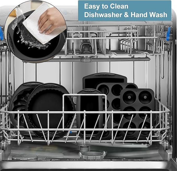 9in1 Nonstick Silicone Baking Bundt Cake Pan Cookie Sheet Molds Tray Heat Resistant Bakeware Tools Kit for Muffin Loaf Bread Pizza Cupcake Utensil