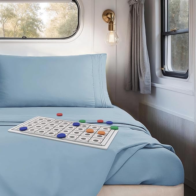 Clara Clark Bed Sheets, Premier 1800 Series 4 Piece RV Queen Sheet Set, Luxury Soft Sheets for RV Bunks, Short Queen - Steel Blue