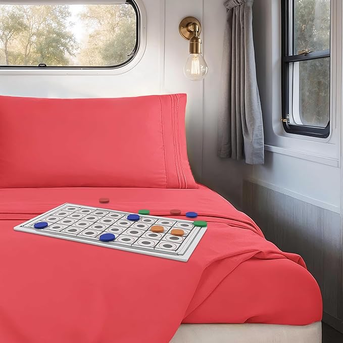 Clara Clark Bed Sheets, Premier 1800 Series 4 Piece RV Queen Sheet Set, Luxury Soft Sheets for RV Bunks, Short Queen - Coral Pink