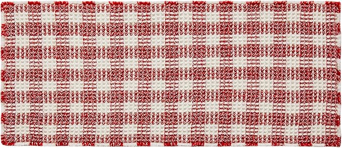 Waffle Runner Rug Bathroom, Long Boho Bathroom Rugs Non Slip Washable Absorbent Checkered Bathroom Mat Quick Dry Cute Bath Mat, 60"x24" Red and White