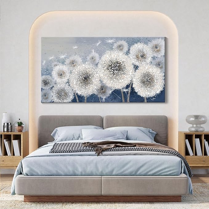 Pogusmavi Blue Wall Art for Living Room Dandelion Large Canvas Wall Art Paintings Wall Decor Wall Pictures for Bedroom Landscape Artwork Textured Wall Art 29x58IN