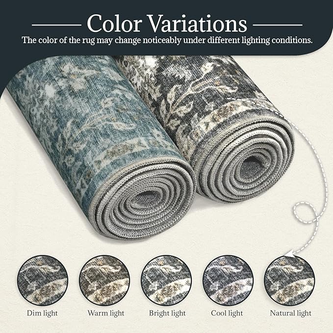 8x10 Washable Area Rugs Ultral Soft Non-Slip Stain Resistant Vintage Boho Large Carpet for High-Traffic Living Room & Dining Room