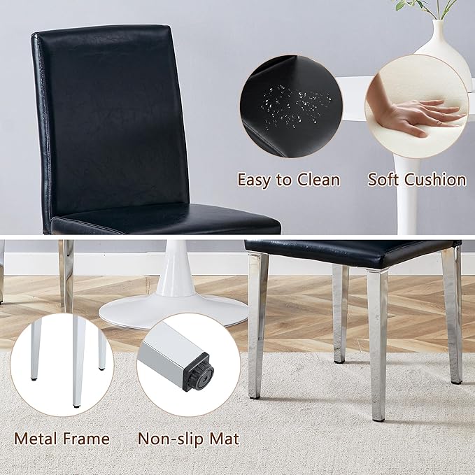 Glass Dining Table Set for 6, 63” Kitchen Table Set for 6, Modern Dining Room Table Set with Upholstered Chairs, Tempered Glass Tabletop with Y Shape Base