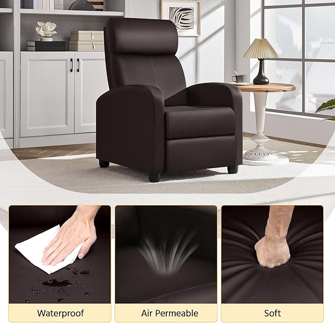 Yaheetech Recliner Chair Faux Leather Recliner Sofa Adjustable Modern Seat Club Chair Home Theater Seating Brown