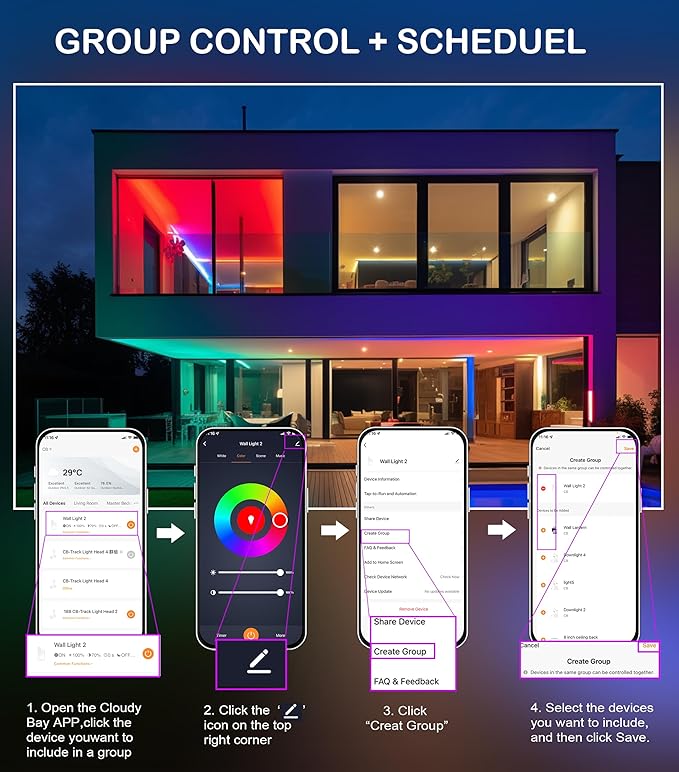 CLOUDY BAY Smart WiFi LED Wall Sconce,RGBCW Color Changing Wall Light,Compatible with Alexa and Google Home Assistant,No Hub Required,15W 2700K-6500K,CRI90+,Brushed Nickel