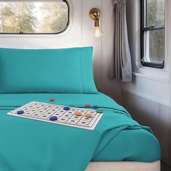 Clara Clark Bed Sheets, Premier 1800 Series 4 Piece RV Queen Sheet Set, Luxury Soft Sheets for RV Bunks, Short Queen - Teal