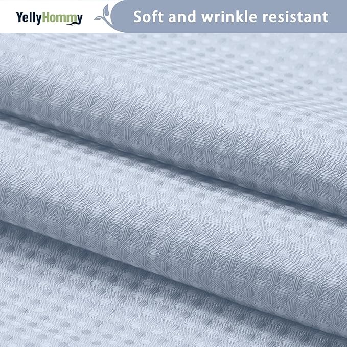 YellyHommy No Hook Shower Curtain with Snap in Liner Set Less Time Waffle Shower Curtain for Bathroom (Mist Blue, 81" L x 72" W)