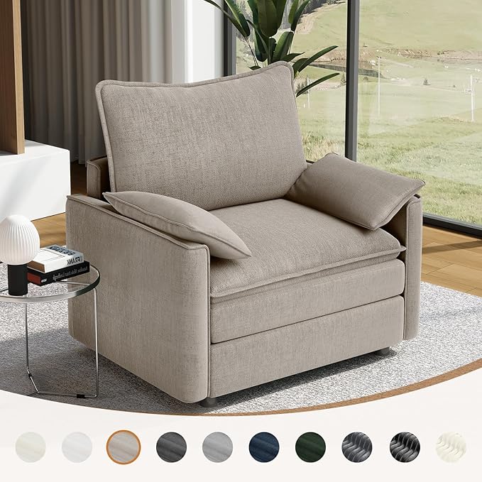 Vesgantti 40" Single Seat Sofa, Comfy Cloud Couch Deep Seat Upholstered Couch Chenille Modern Sofa with Armrest Pillow, Easy Assembly for Living Room, Bedroom and Apartment, Light Brown