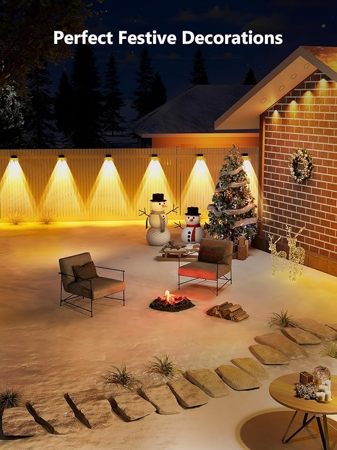 BrizLabs Smart Deck Lights, 6 Lamps RGBCW Outdoor Fence Lights Work with Alexa & Google Home, IP65 LED Patio Deck Lighting APP Controlled, Purple Orange Fence Lighting Music Sync for Patio Yard Garden