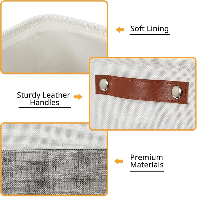 DULLEMELO [Set of 4 Storage Cubes Baskets for Organizing, 12 x 12 x 12 inch Cube Storage Organizer Bins with Leather Handles, Foldable Fabric Cloth Bins for Cube Storage(4 Pack - 12" White&Grey)