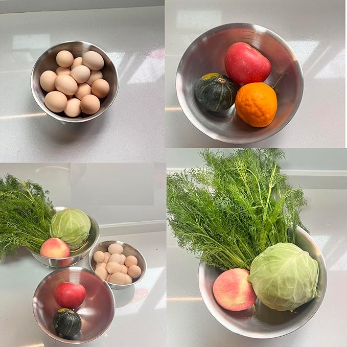 Stainless Steel Mixing Bowl Thickened 3-Piece Set, Nested Flat Bottom 1.3QT (1200ml)/1.9QT (1800ml)/2.6QT (2500ml) Kitchen Food Storage Organizer for Baking, Salad Prep, Vegetable Washing (Silver)