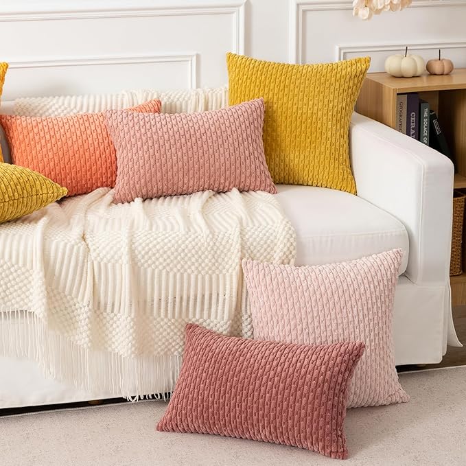 Kevin Textile Throw Pillow Covers Soft Corduroy Decorative Set of 2 Boho Striped Pillow Covers Pillowcases Farmhouse Home Decor for Couch Bed Sofa Living Room 26x26 Inch Mustard Yellow