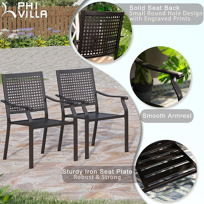 PHI VILLA Patio Dining Table Set for 6 Person Bistro Chairs Contemporary Dining Table Outdoor Dining Set of 7 Pieces Conversation Set Patio Furniture for Outdoor Garden,Yard