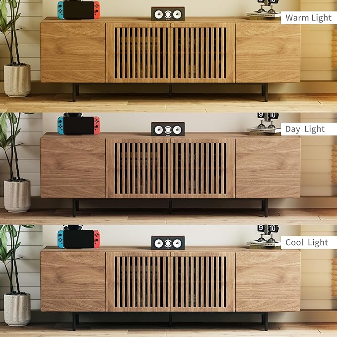 70.87″ Mid Century Modern Walnut TV Stand with Grille Doors, Storage Cabinets,Entertainment Center for TVs Up to 80",Media Console for Living Room or Bedroom