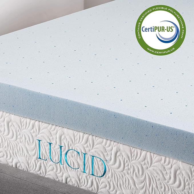 LUCID 4 Inch Gel Memory Foam Topper and LUCID Zippered Enclosure Mattress Topper Cover, California King