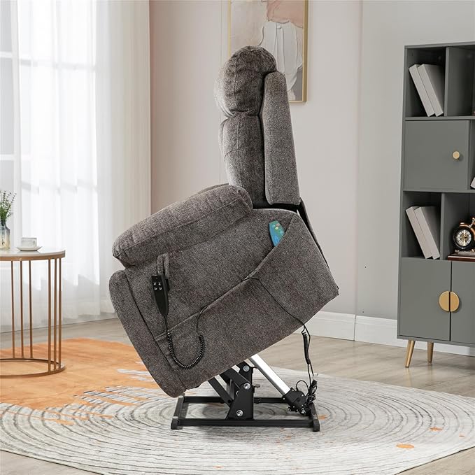 Large Power Lift Recliner Chair with Massage and Heat for Elderly, 26in Extra Wide Recliner Chair with Cup Holder Support Big and Tall People, 400lbs Capacity Adults (Dark Brown)