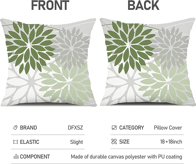 DFXSZ Outdoor Throw Pillow Covers 20x20 Inch Set of 2 Waterproof Spring Summer Geometric Elegant White Green Outdoor Pillow Covers for Patio Funiture Garden Couch 158D20