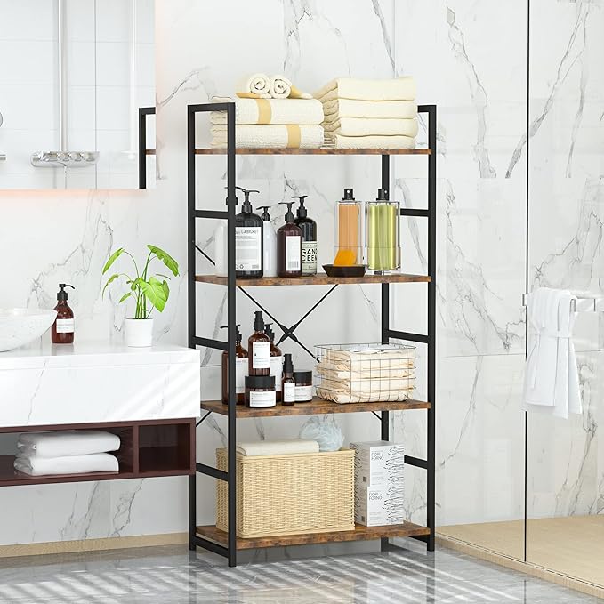 OTK 4 Tier Bookshelf, Tall Bookcase, Office Shelf Storage Organizer, Modern Book Shelf for Living Room, Bedroom, and Home Office, Vintage