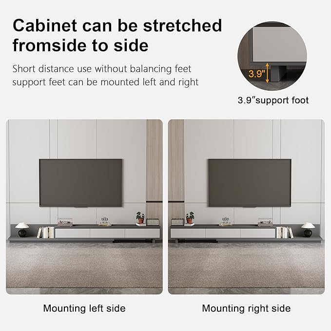 78.7–130" Extendable TV Stand with 3 Drawers - Mid-Century Modern Adjustable Entertainment Center, Perfect for Living Room, Dark Gray & Light Gray