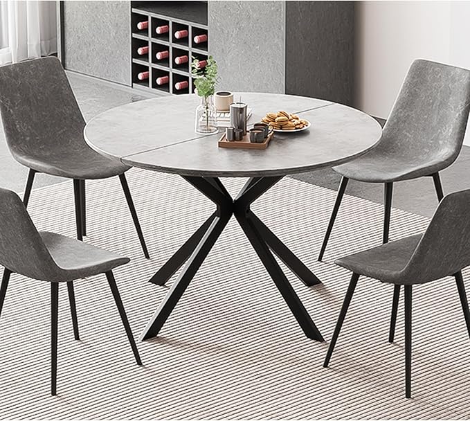 46.4" Round Dining Table Set with 4 Chairs, Modern Dining Set with Comfortable PU Leather Chairs, Sturdy MDF Table with X-Shaped Base, Easy Assembly, Ideal for Dining Room or Kitchen