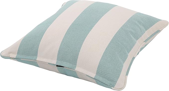 Outdoor Throw Pillow Covers 18x18 Inch, Set of 2, Cover Only! Waterproof Fade Resistant Decorative Cushion Sham Pillow Cases for Patio Furniture Chair Couch Sofa - Teal Ivory Striped