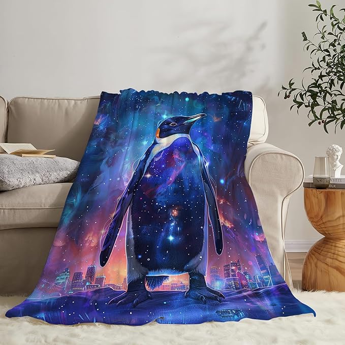 Fantasy Penguin Blanket Penguin Throw Blanket Penguin Gifts and Decor Animal Blanket for Girls Boys Women Men Kids Adults Soft Warm Cozy Fleece Blanket for Couch Sofa Bed 60"x50"