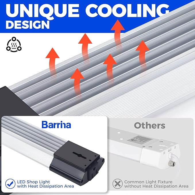 Barrina BS84 LED Shop Lights for Workshop 4FT, 84W, 10000LM, 6500K Utility Shop Lights, Pull Chain ON/Off, Hanging or Flush Mount, ETL, 6 Packs