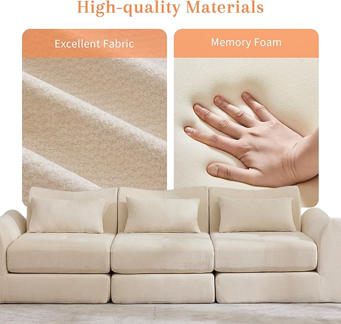 MAXMAXX 102" Modular Sectional Cloud Sofa,4-in-1 Folding Convertible Sofa Bed, Floor Boneless Couch, Modular Cushion Couch,Suitable for Living Room,Bedroom and Recreation Room (Beige)