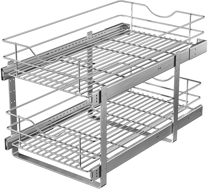2 Tier Pull Out Cabinet Organizer,(11½"W x 22" D) Soft Close Slide Out Drawer For Kitchen Base Cabinet, Individual Pull Out Shelf, Roll Out Pantry Organization, 22 Inch Deep