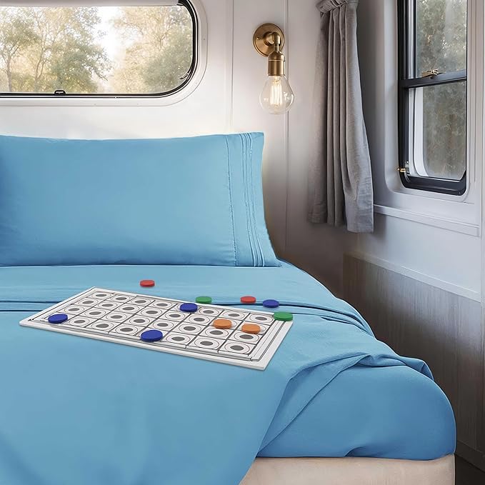 Clara Clark Bed Sheets, Premier 1800 Series 4 Piece RV Queen Sheet Set, Luxury Soft Sheets for RV Bunks, Short Queen - Calm Blue