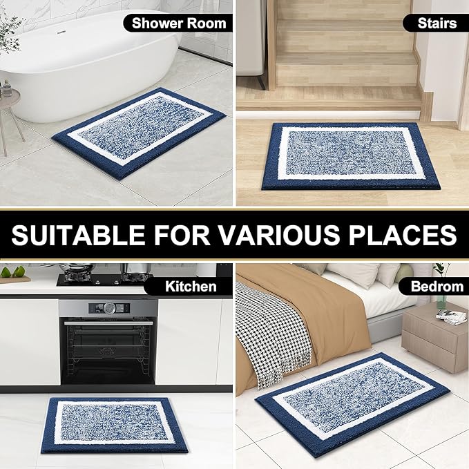 OLANLY Bathroom Rugs 36x24, Extra Soft and Absorbent Microfiber Bath Mat, Non-Slip, Machine Washable, Quick Dry Shaggy Bath Carpet, Suitable for Bathroom Floor, Tub, Shower (Large, Navy)