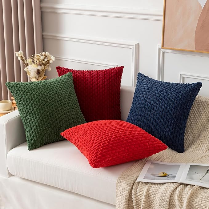 Kevin Textile Pack of 2 Corduroy Decorative Throw Pillow Covers 22x22 Inch Soft Boho Striped Pillow Covers Modern Farmhouse Home Decor for Spring Sofa Living Room Couch Bed Black