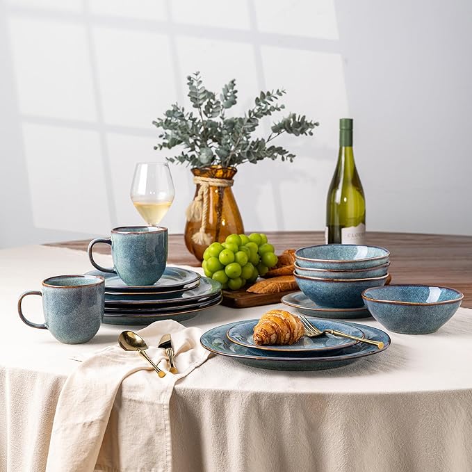 AmorArc Ceramic Dinnerware Sets, Handmade Stoneware Reactive Glaze Plates and Bowls Set, Scratch Resistant | Dishwasher & Microwave Safe Dishes Set, Service for 4 (12pc)
