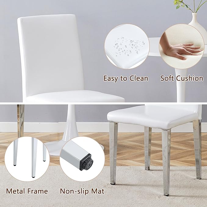 Glass Dining Table Set for 4, 63” Kitchen Table Set for 4, Modern Dining Room Table Set with Upholstered Chairs, Tempered Glass Tabletop with Y Shape Base