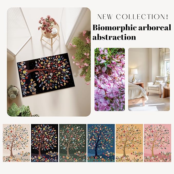 Door Mat Indoor Entrance 2x3 Rug Floral Tree Machine Washable Small Area Rug Bohemian Non-Slip Low Pile Throw Rugs for Entryway, Kitchen, Front Door Indoor Entrance, Entry, Kids Room, Black