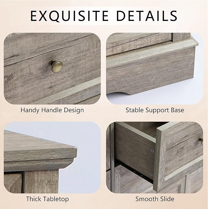 Farmhouse Dresser 9 Drawer, Bedroom Chest of Drawers, Dressers with 9 Drawers, Wooden Dressers for Bedroom, Living Room, Tv Stand, Entryway (Grey-9 Drawers)